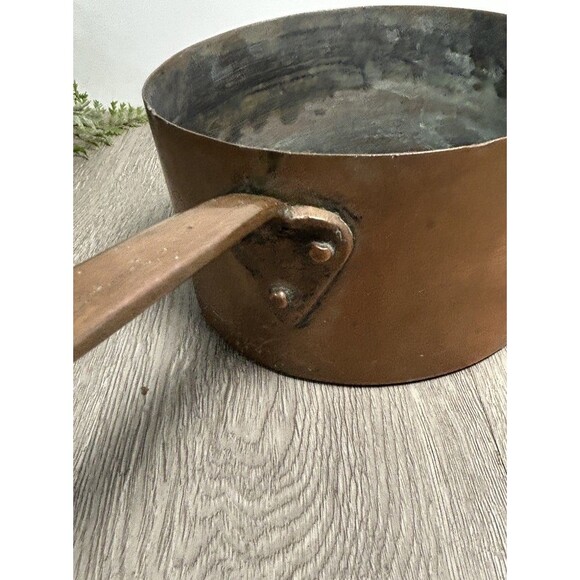Antique Copper Cookware Sauce Pot Pan Tinned Copper Hand Wrought 6.5” - Picture 5 of 16